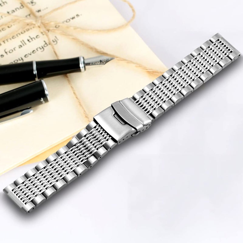Kai Tian Compatible for Samsung Gear S3 Bands 22mm Stainless Steel Mesh Watch Band for Samsung Galaxy Watch 46mm, Gear S3 Frontier/Classic Smart Watch Strap for Men Women Silver - Image 2